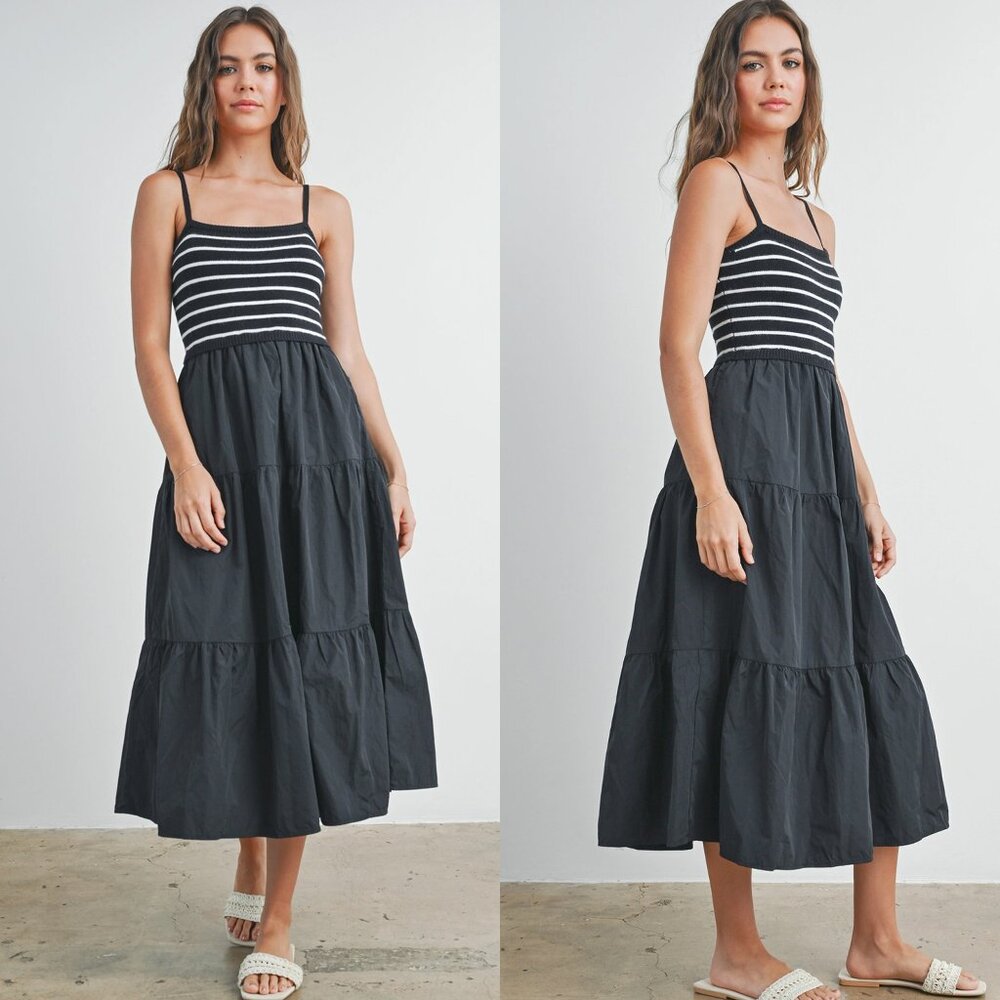 Shyla Striped Knit Top Tiered Maxi Dress